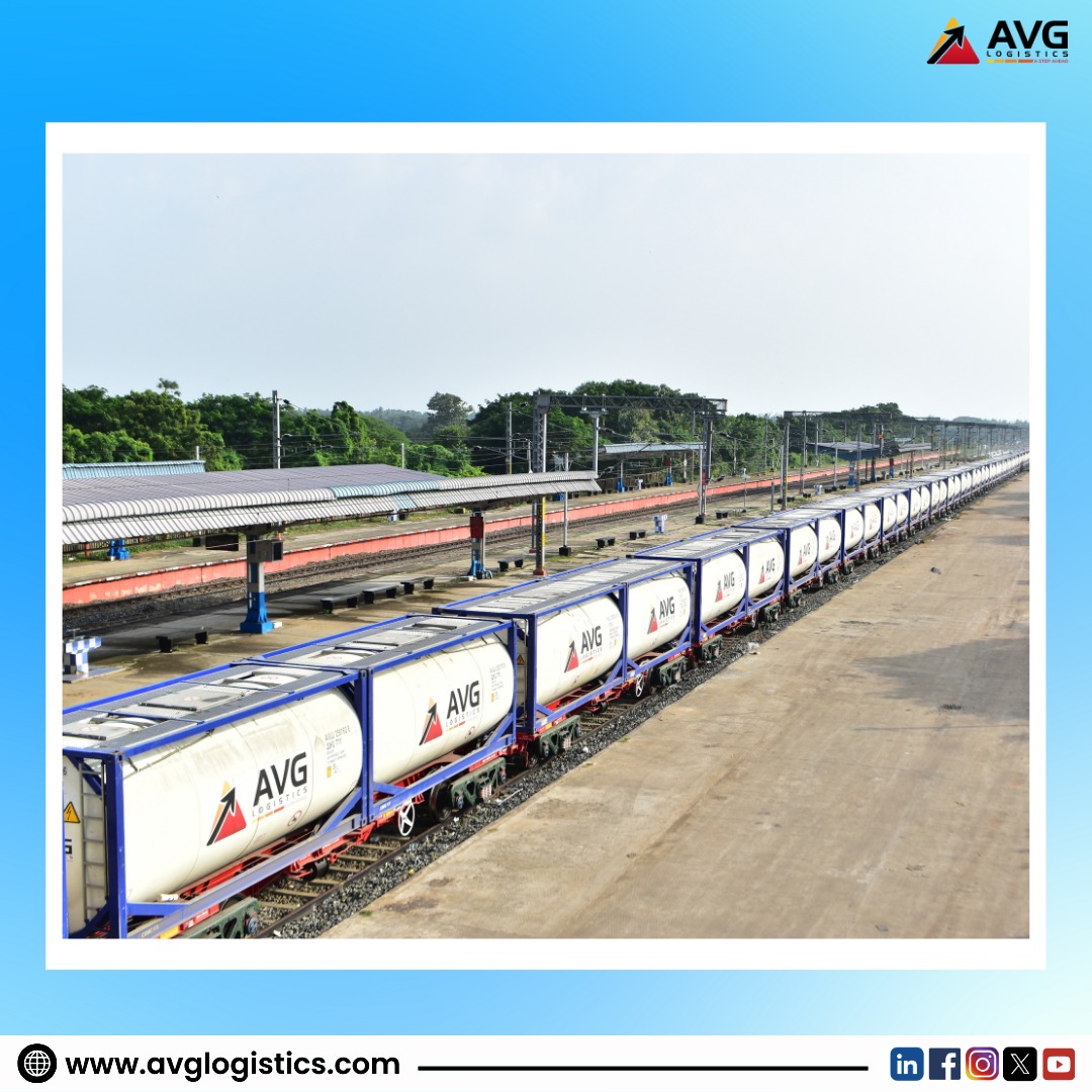 LogisticsAvg's tweet photo. A proud milestone as we launch #LiquidLogistics vertical with a 96 #ISOTank rake carrying caustic soda from Peralam (TN) to Lanjigarh (Odisha) in partnership with #Chemplast Sanmar, #CWC, and #Railways, integrating first-mile ISO tankers, long-haul rail, and last-mile delivery. https://t.co/sz1Op8BKk0