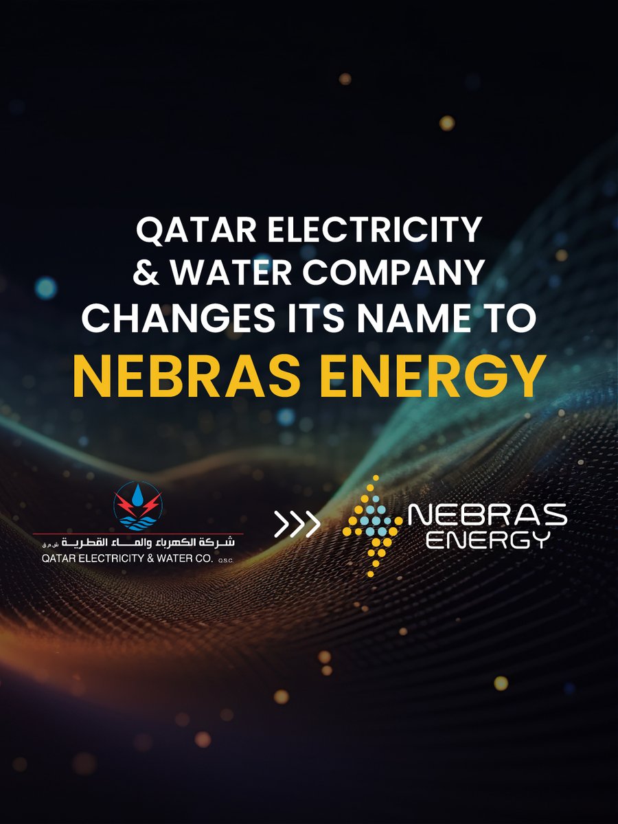 NebrasEnergy's tweet photo. علن شركة الكهرباء والماء القطرية انطلاقها بهوية جديدة تحت اسم نبراس للطاقة، إيذانًا بمرحلة جديدة من النمو والتطور.

Qatar Electricity &amp; Water Company enters a new chapter as Nebras Energy, reflecting our evolution and future vision. https://t.co/FT8w9lDnbd