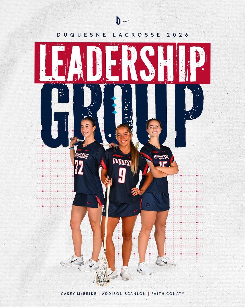 Introducing our 2026 Duquesne Lacrosse  Captain and Leadership Group‼️

Senior Chelsea Evans will serve as the Captain and senior Casey McBride, sophomore Addison Scanlon, and junior Faith Conaty making up the Leadership Group for the 2026 season!