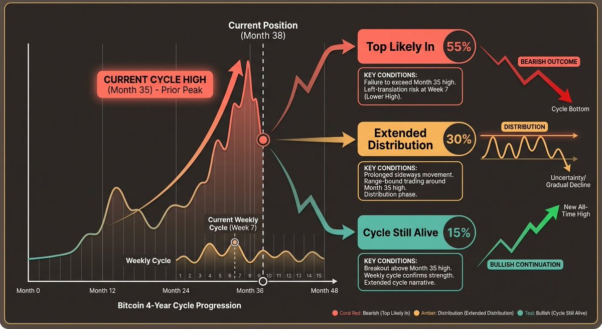 BobLoukas's tweet image. Spent the last 4 months with a team training an AI model off my last 10 yrs of work.  Still a LOT of tweaking and correcting to do, but taking shape.  

I asked it - "Give me the probability that bitcoin has topped or not for the 4 year cycle on the following assumptions. We're…