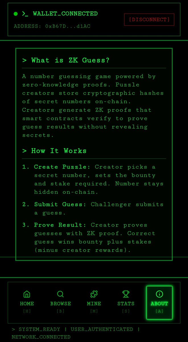 ChainHackerClan's tweet photo. Building ZK Guess - a number guessing game testing if ZK tools are ready for #gamedev 

Current POC: client-side proof generation +  on-chain Groth16 verifier. All secrets stay in your browser, proofs are  tiny enough to fit in a cast.

#zeroknowledge https://t.co/qjxyRQGjnb