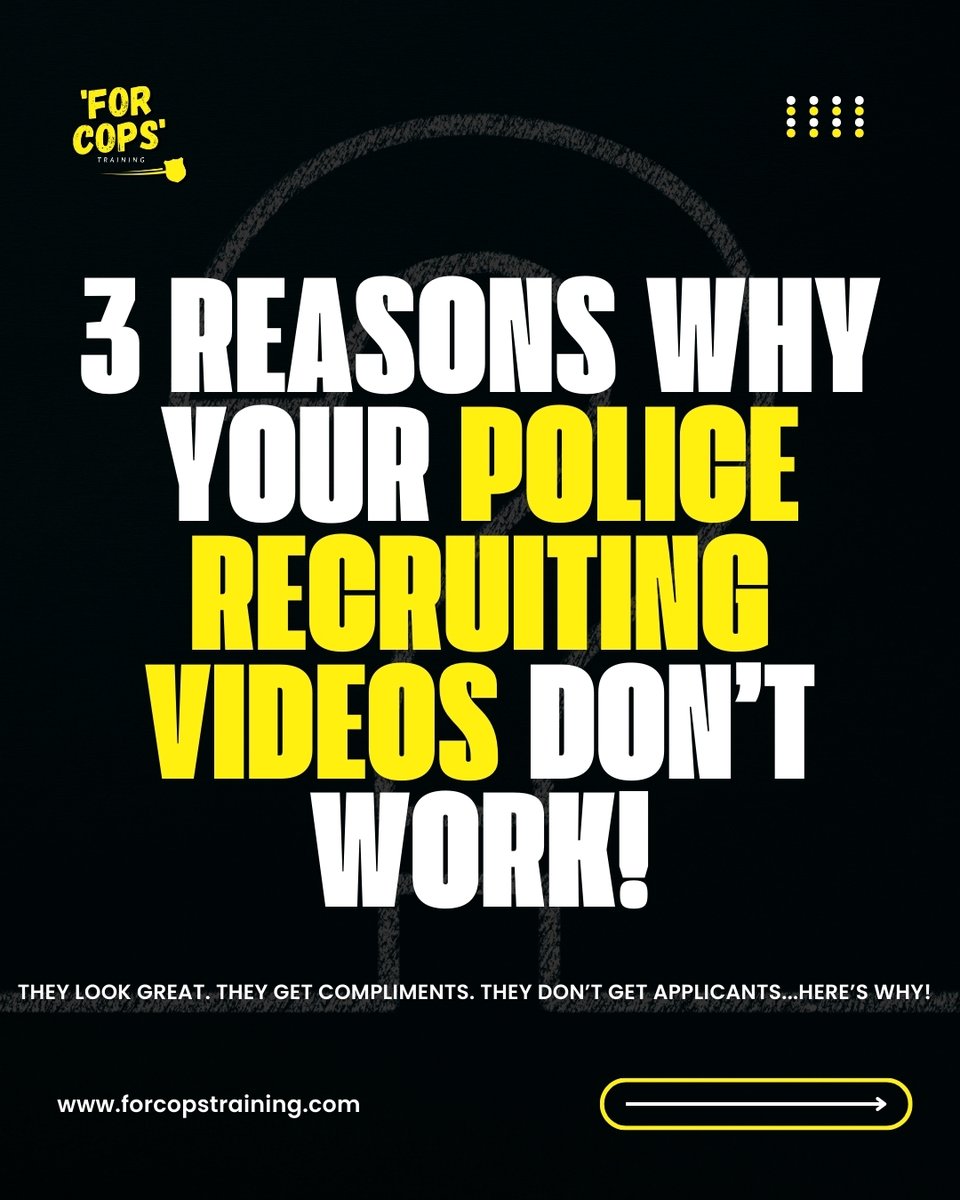ForCopsTraining's tweet image. Here’s the bottom line... 👇

Recruiting videos are not a recruiting strategy.  💯
Ready to start doing things on purpose! 💪
Check out all of the resources available on my website and start recruiting like it's 2026! 🚀

👉 forcopstraining.com

Know someone in police…