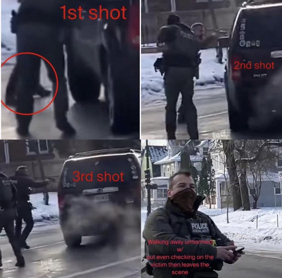 The worst thing, for me, is watching people make excuses for this summary execution.

The fat f**k was never in any danger.
He murdered her because she bumped into him harmlessly at almost 5km/hr in her panic to escape amid contradictory instructions.