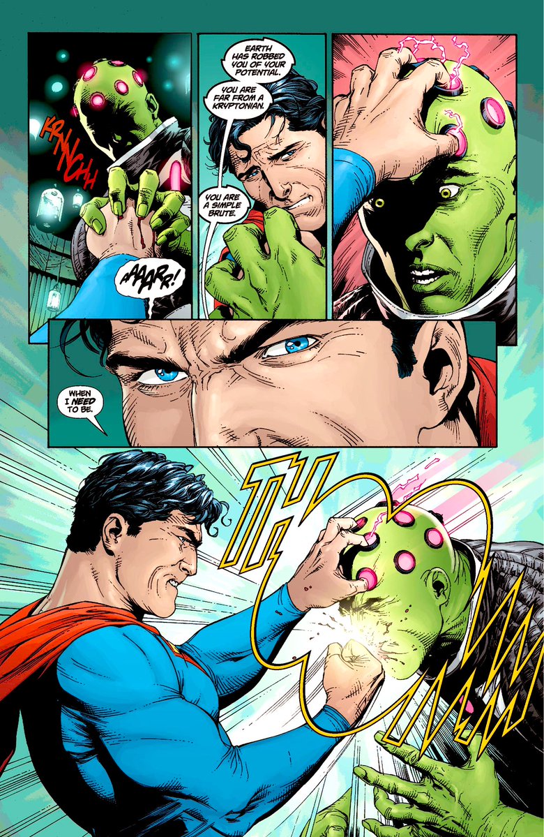 mofromyt's tweet image. superman gripping brainiac’s head like it’s a bowling ball is so genius but deeply funny