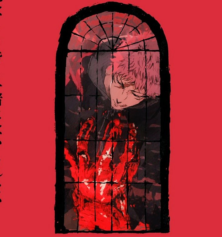 barbiesukuna's tweet image. this sukuna reminded me of the first culling games visual we got of yuuji. its even better as a set now with yuuji's despair contrasting with sukuna's manic elation. the bloody hands that are a curse for one and art for the other. just perfect