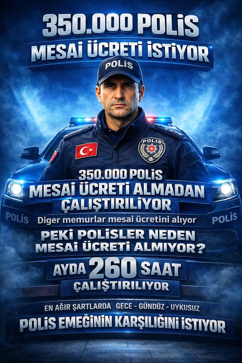 #PolisOlmak
Ayda 260 saat çalışıp
üstüne “ihtiyaç var” denilerek
göreve çağrılmaktır.

Ama bu çalışmanın
fazla mesai sayılmamasıdır.

657’ye tabiysen,
160 saatin üzeri
fazla mesai olmalı ve ödenmelidir.

Polis emeğinin
karşılığını istiyor.
