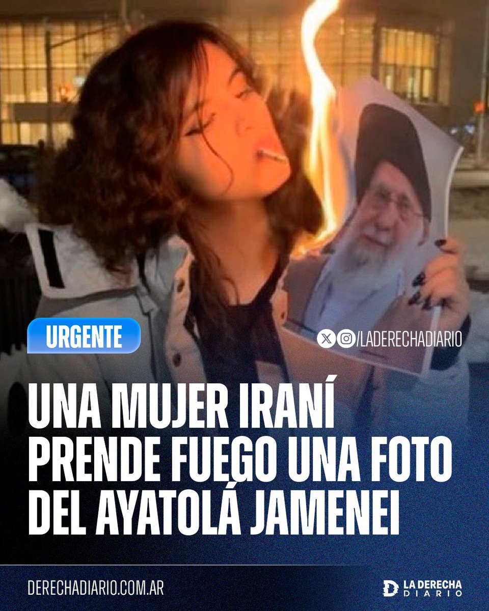 🚨🇮🇷 | #URGENTE Se viraliza una foto de una mujer iraní prendiendo fuego a una foto del terrorista Ayatolá Jamenei, utilizándola para prender un cigarrillo.