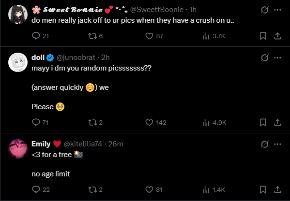 why is my feed suddenly full of girls saying they wanna sext but seemingly not responding (dont ask me how i know this)
