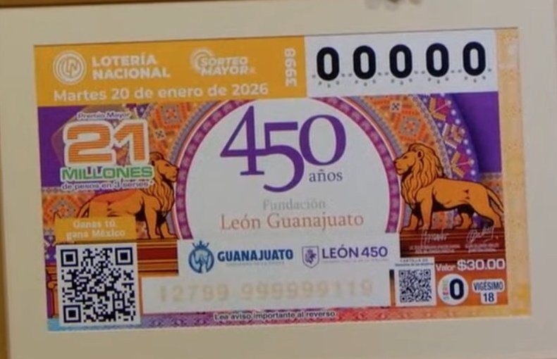 - Billete de lotería conmemorativo por los 450 años de la fundación de León, Guanajuato...