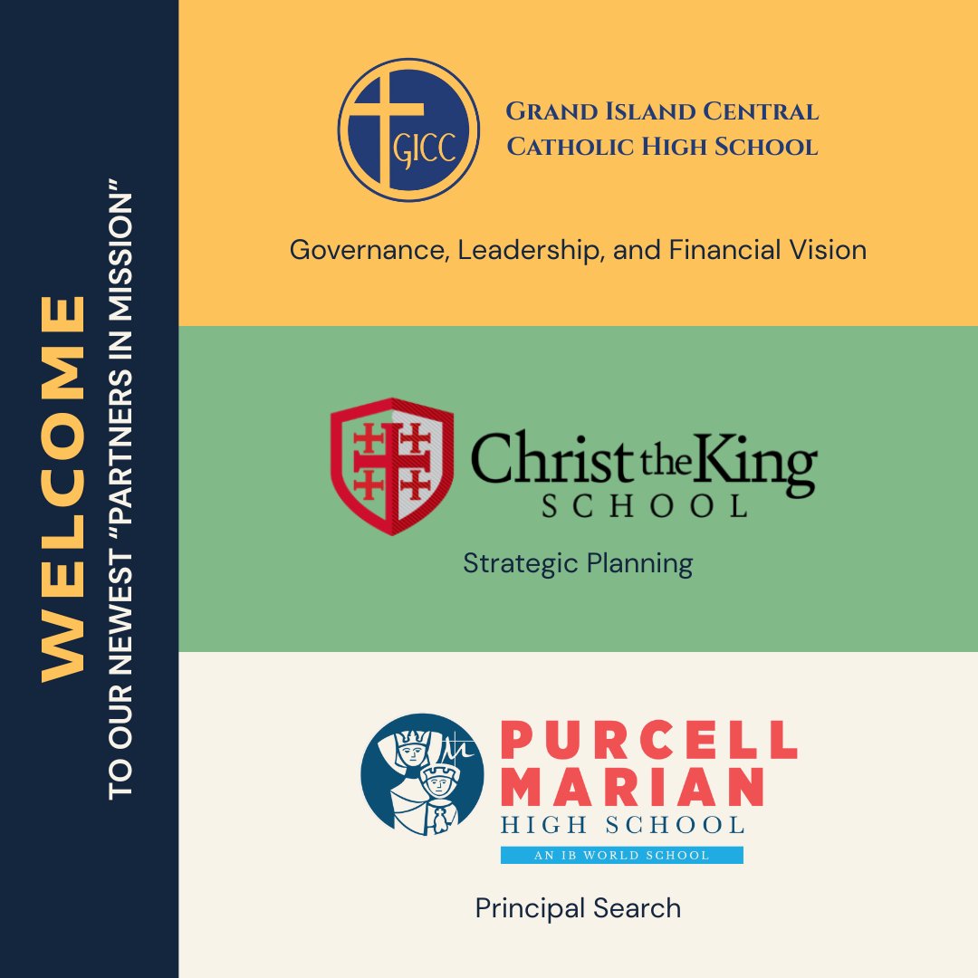 We’re excited to welcome our newest "partners in mission"!

Please join us in celebrating:
<a href="/GICC_Crusaders/">Grand Island Central Catholic Schools</a>, Grand Island, Nebraska
Christ the King School, Toledo, Ohio
<a href="/PurcellMarianHS/">Purcell Marian High School</a>, Cincinnati, Ohio

#catholiceducation #catholicschools