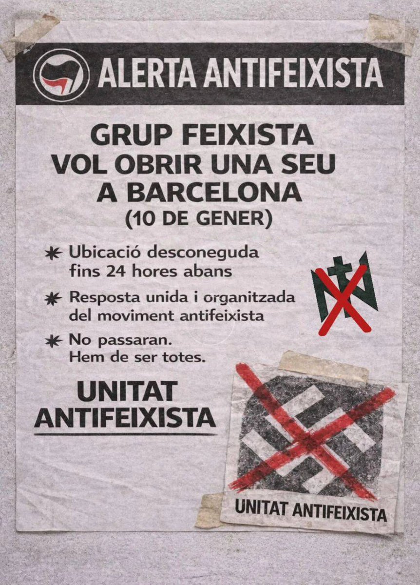 Ens adherim a la convocatòria antifeixista d'aquest dissabte a Barcelona. La Catalunya independent que volem, la volem sense feixismes