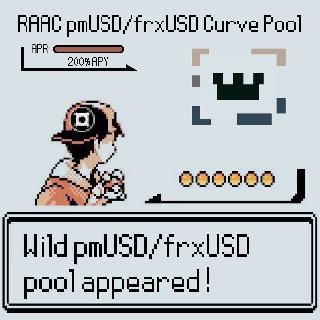 New frxUSD PegKeeper Pool Alert 🚨

The precious metals USD, $pmUSD, from <a href="/Raacfi/">RAAC</a>, is a stablecoin backed by gold🥇

They've chosen to pair with frxUSD as a PegKeeper because our rewards-sharing model unlocks faster growth. Incentives are already flowing, offering up to 200% APY.