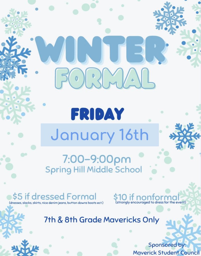 Tell your students to get ready for a fun winter night with friends—don’t miss it!
❄️💜 Sponsored by the Maverick Student Council 💛❄️
(Formal attire encouraged!)