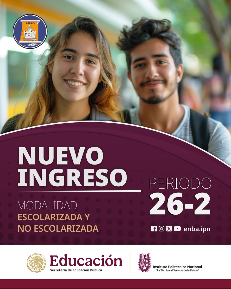 📢Estudiantes de Nuevo Ingreso
MODALIDAD ESCOLARIZADA Y NO ESCOLARIZADA
PERÍODO ESCOLAR 26-2 (FEBRERO 2026-JULIO 2026)
Para mayor información ingresa a:
🪢enba.ipn.mx
Visualizar documento:
enba.ipn.mx/assets/files/e…
#enbaipn #ipn #nuevoingreso