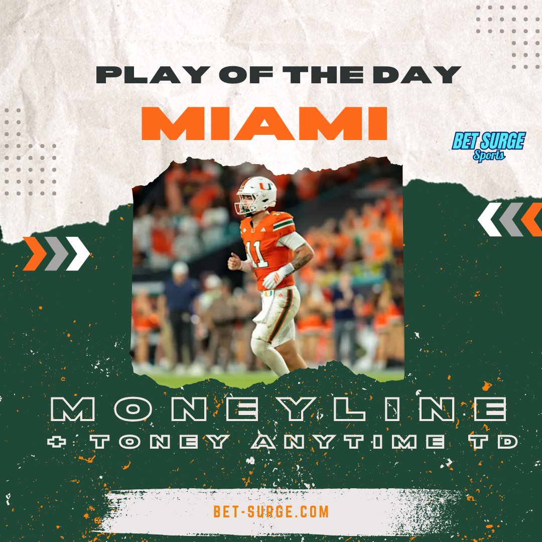 BetSurgeSports's tweet image. CFP Semifinal play is live
Miami ML plus Toney anytime TD
+180 on MGM
Let’s make some money 🔥
#MiamiFootball #Canes #GoCanes #CollegeFootball #CFP #CFPSemifinal #CollegeFootballPlayoff #SportsBetting #CFFBets #BetSurgeSports #GamblingTwitter #bettingpicks
