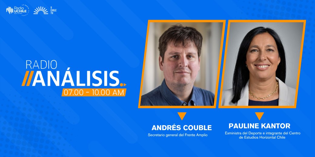 uchileradio's tweet image. MAÑANA en #RadioAnálisis: conversamos de actualidad con el ingeniero civil y secretario general del @elfrente_amplio,@acouble; y con la exministra del Deporte e integrante de @horizontalchile , @kantor_pauline.

📻102.5 FM 
🎧radio.uchile.cl 
💻youtube.com/@RadioUChile10…