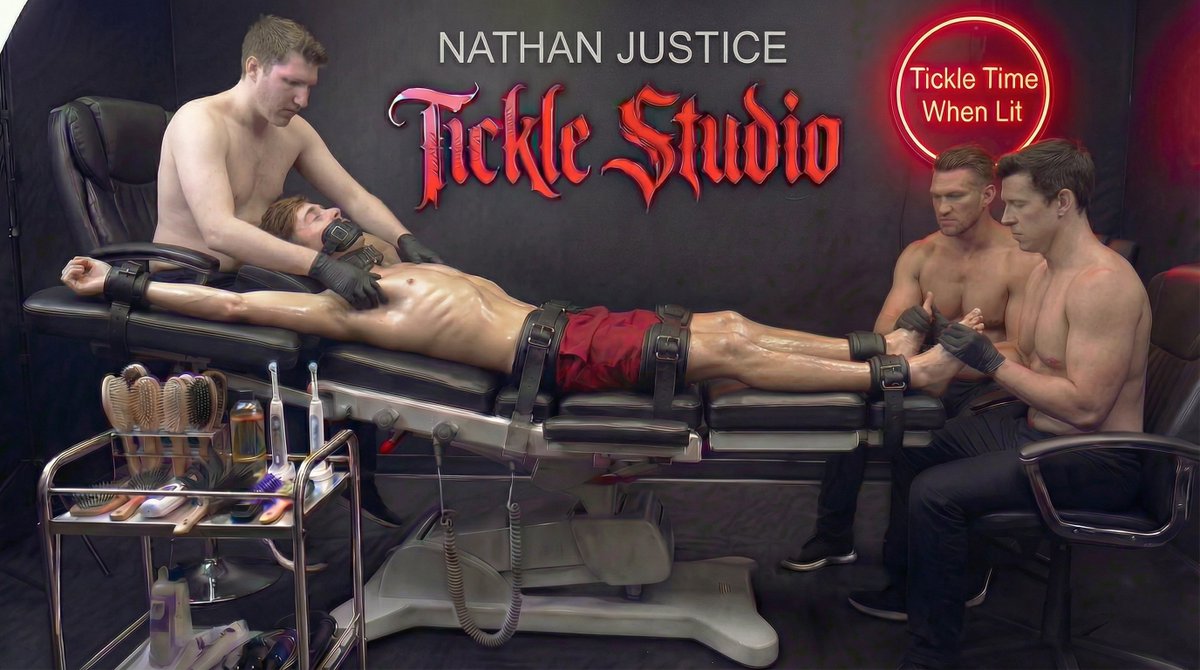 Signing the waiver for a Tickle Destruction Challenge at the Nathan Justice Tickle Studio, poor Caleb didn't know that he would have multiple trained, relentless ticklers finding and focusing on all his most ticklish spots for hours! With oil, brushes, and slippery fingers they