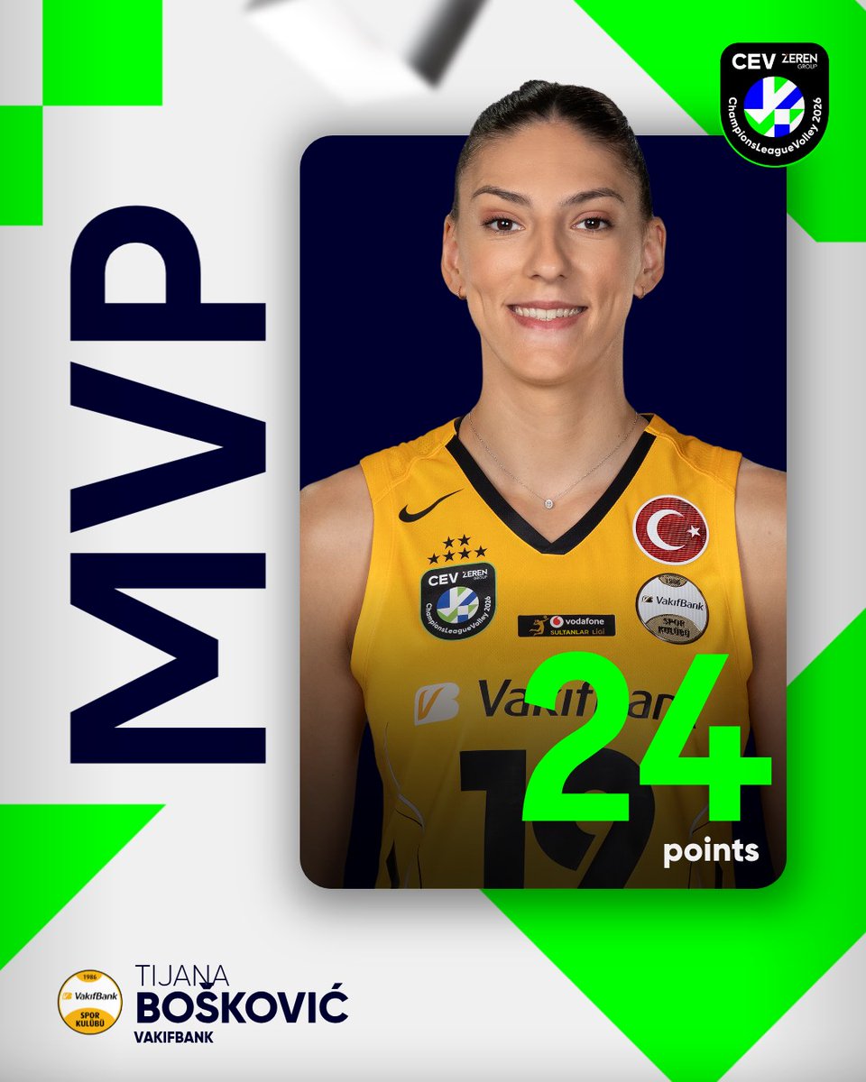 🏆 MVP Tijana BOŠKOVIĆ

🔥 24 points | 🧱 4 blocks

📺 Watch LIVE on EuroVolley.TV 👉link.cev.eu/Subscription 

#CLVolleyW #CEV #CLVolley #ZerenGroup