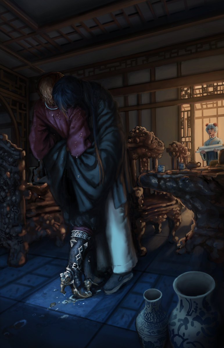 This piece is affectionately called: “Your majesty, this humble servant has fetched the scrolls relevant to your inquiry, if his majesty-wait, HIM AGAIN?”

Thank you <a href="/Ame221005/">Ame</a> for allowing me to basically steal ur idea, you are very kind😅

#Zhongchi #Zhongli #Childe