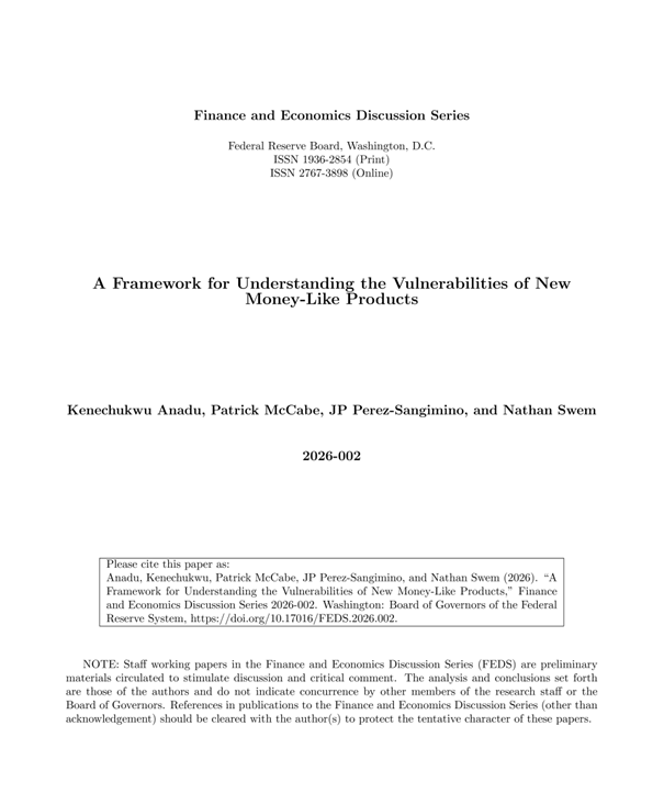 int_mon_econ's tweet photo. Food for thought!

"A Framework for Understanding the Vulnerabilities of New Money-Like Products" by Kenechukwu Anadu, Patrick McCabe, JP Perez-Sangimino, and Nathan Swem.

"New money-like products, such as tokenized money market funds (MMFs), money market exchange-traded funds (MMETFs), and stablecoins, could be transformative for finance. These products may offer significant benefits, but like other money-like assets, they also have certain vulnerabilities. We introduce a framework to analyze the vulnerabilities of new products by comparing their features to those that contribute to vulnerabilities in MMFs."

https://t.co/CTDOy0deAC