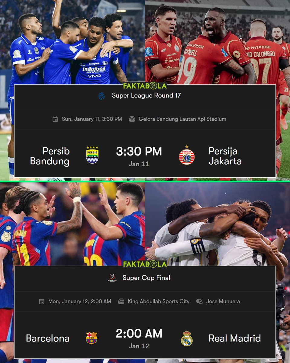 Woww! 🤯 Kira-kira bakal se-bising apa yaa nanti? 🔥 

Minggu sore nonton Persib vs Persija. Malam nya (dini hari) ada El Clasico antara Barcelona vs Real Madrid. 😱