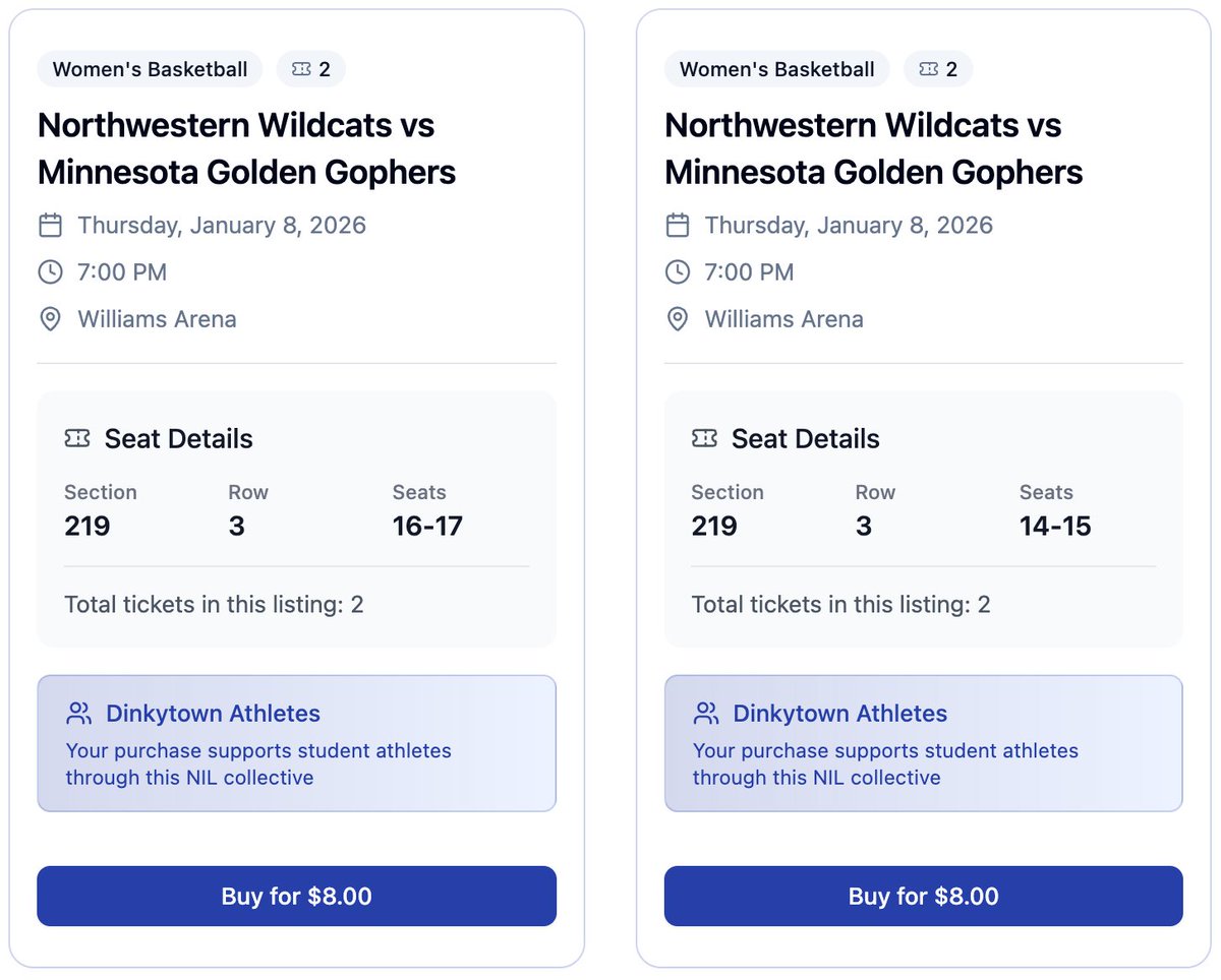 TONIGHT! There are two sets of <a href="/GopherWBB/">Minnesota Women's Basketball</a> for the game with Northwestern. The purchase will support <a href="/DTAthletes/">DinkytownAthletes</a>! Ticket: eventshure.com/tickets