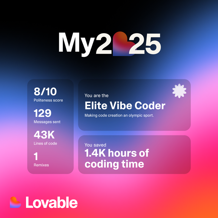 Timonpyb's tweet image. Content de partatager ma découverte de @Lovable et de voir mes réalisation Check out my Lovable Vibes 2025! lovable.dev/vibes/zQUK5cre…