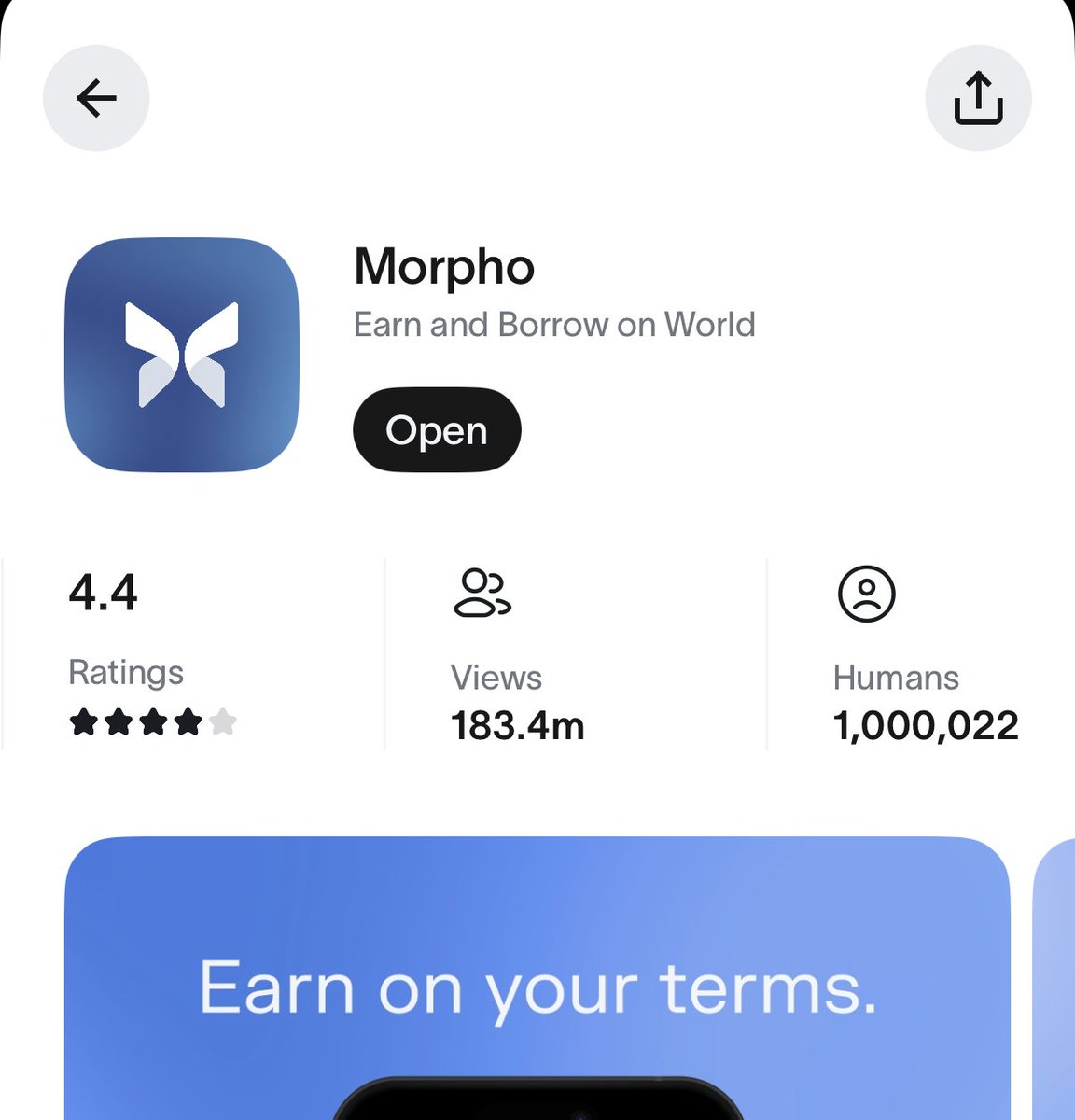 A new World milestone

1,000,000+ unique humans have accessed DeFi via the Morpho Mini App on <a href="/world_chain_/">World Chain</a>