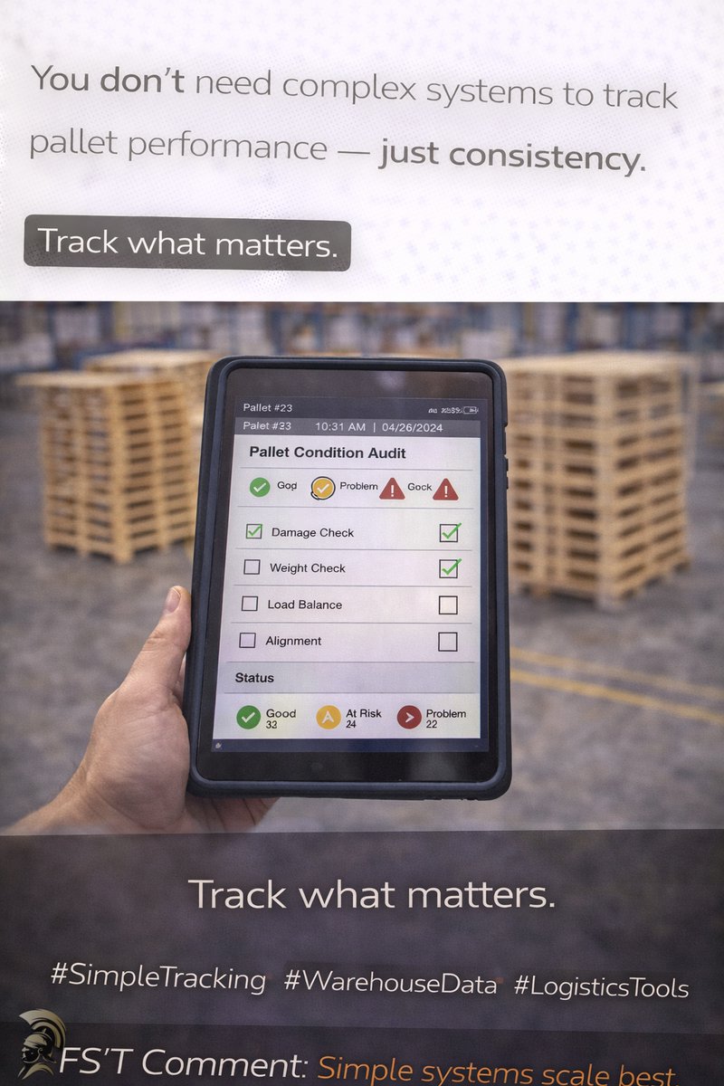 PalletJunction's tweet image. You don’t need complex systems to track pallet performance — just consistency. #SimpleTracking #WarehouseData #LogisticsTools