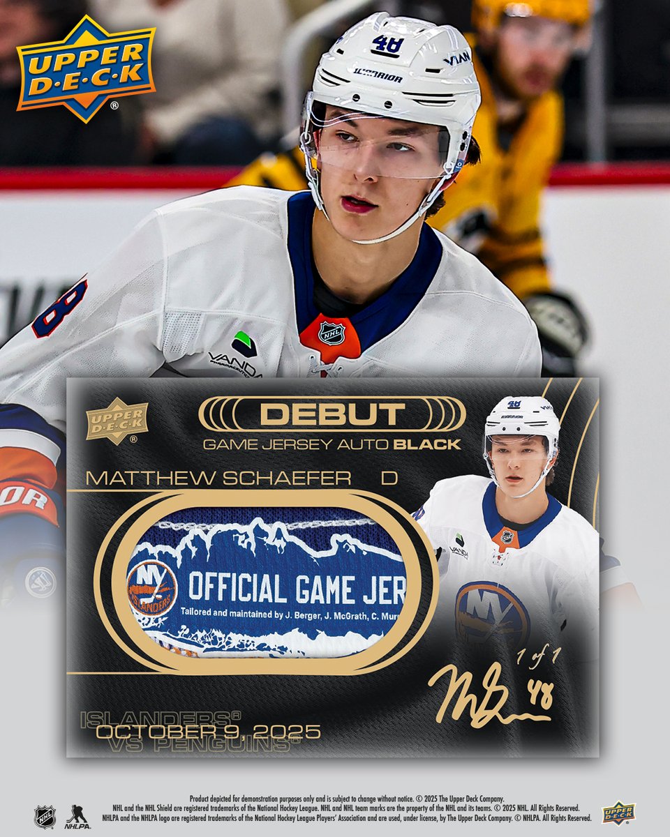 UpperDeckSports's tweet image. Upper Deck is excited to introduce NHL Rookie Debut Jersey Cards, 30 years after pioneering the first-ever game-used jersey trading cards. Upper Deck, the NHL and NHLPA together collect full jerseys worn by top rookies in their debut NHL games, which will be featured across three