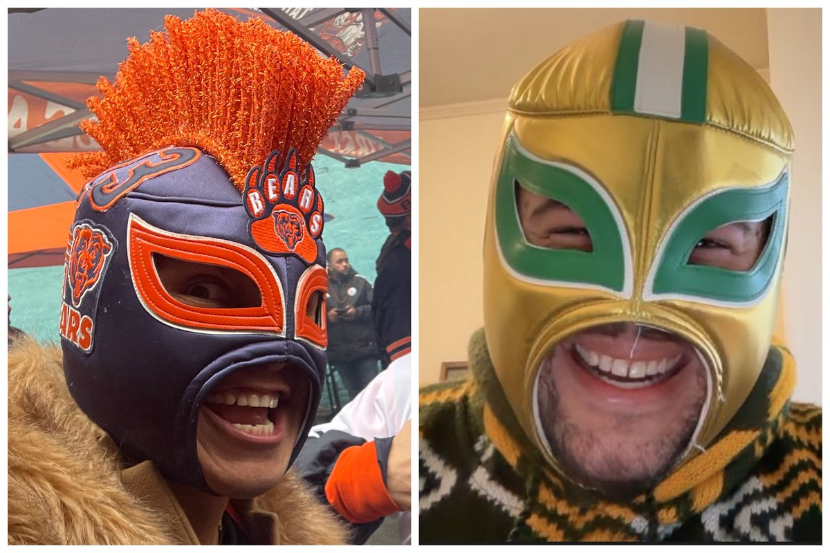 I don’t know who this man is, but I want to destroy him (hypothetically). 
<a href="/JuMosq/">Justis Mosqueda</a> a little wager bet? Mask vs mask? If the Bears win you send me your mask so I can burn it, if the packers win I send you one of mine for you to do as you please? What say you cheesehead🧀!!!
