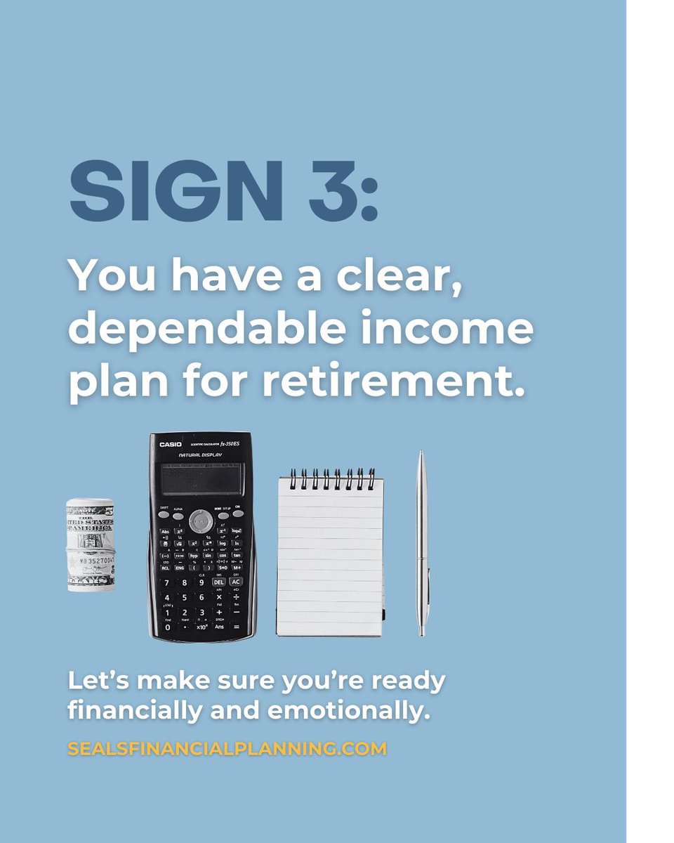 SealsFinancial's tweet image. Retirement isn’t just about reaching a certain age, it’s about feeling confident in the future you’ve worked hard to build.

If you’ve saved consistently, paid down major debts, and mapped out a clear income plan, you may be closer to retirement than you think.