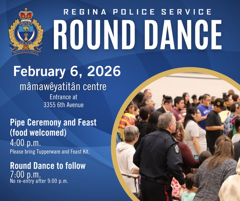 RPSCultural's tweet photo. Please join us for the 18th annual @reginapolice Round Dance on Friday, February 6th! https://t.co/nUBjeVEEk9