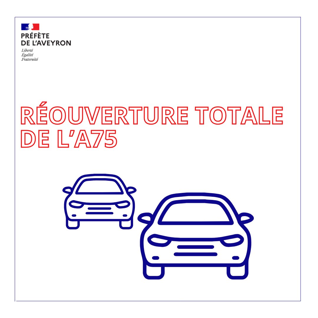 Image de Préfète de l'Aveyron - #InfoTrafic | 🚗 Réouverture totale de l'autoroute A75 dans l’Aveyron