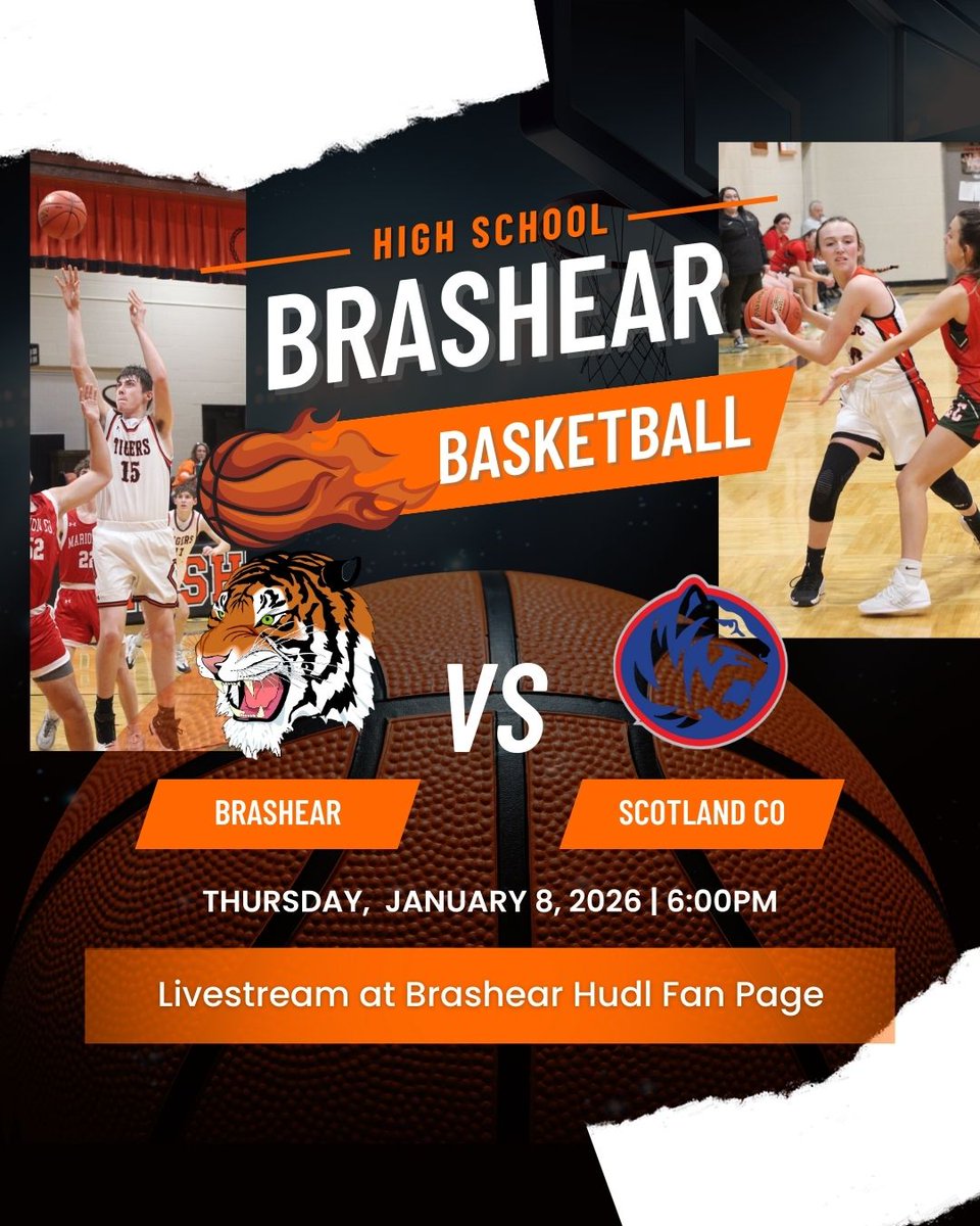 BrashearTigerAD's tweet photo. 🏀 BATTLE OF THE TIGERS! 🐯🔥
It’s Tiger vs. Tiger as Brashear hosts Scotland County in another big night of home basketball!
🗓️ Thursday, January 8, 2026
🕕 Tip-off: 6:00 PM
📍 Brashear Gym
Let’s pack the gym, wear orange &amp; black, and protect our home court!  #TigerPride https://t.co/kHUei0lLYH
