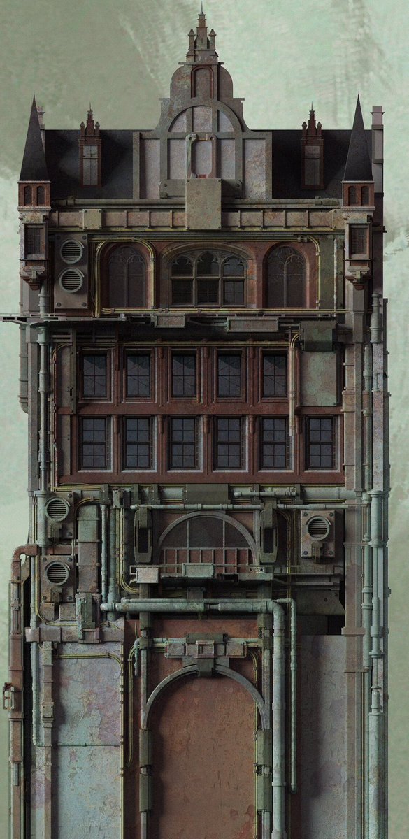 BedulenkoMax's tweet photo. A few concepts for my very old project, where I tried to explore a dieselpunk reinterpretation of Ghent 🇧🇪 https://t.co/uyxTtophC1