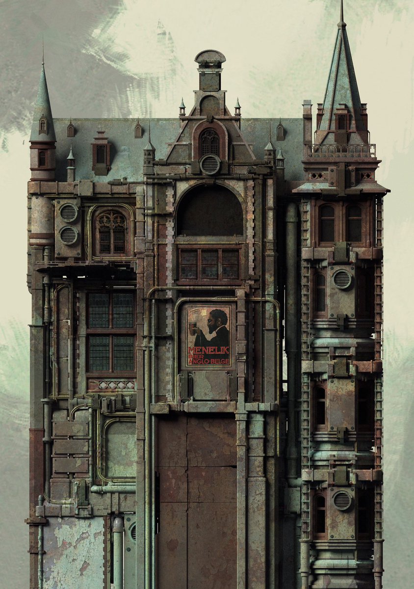 BedulenkoMax's tweet photo. A few concepts for my very old project, where I tried to explore a dieselpunk reinterpretation of Ghent 🇧🇪 https://t.co/uyxTtophC1