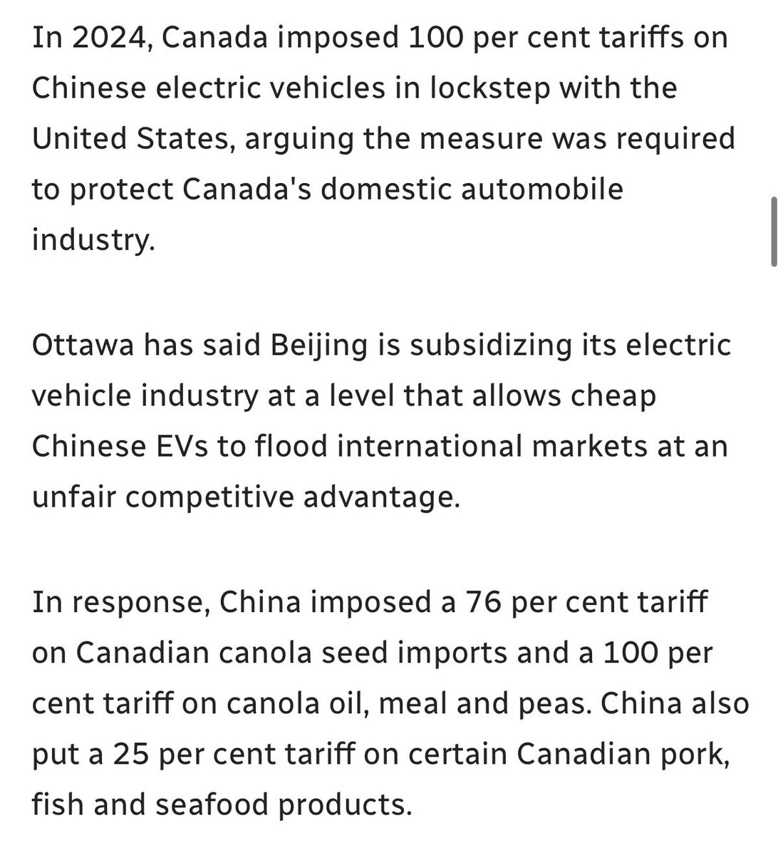 JasminLaine_'s tweet image. Funny how every story about Mark Carney visiting China somehow must mention Trump’s tariffs…

…but China’s tariffs on Canada (up to 100%)—which hit our farmers far harder—are mysteriously missing from the talking points of panelists and political guests from Canada. 

One is…