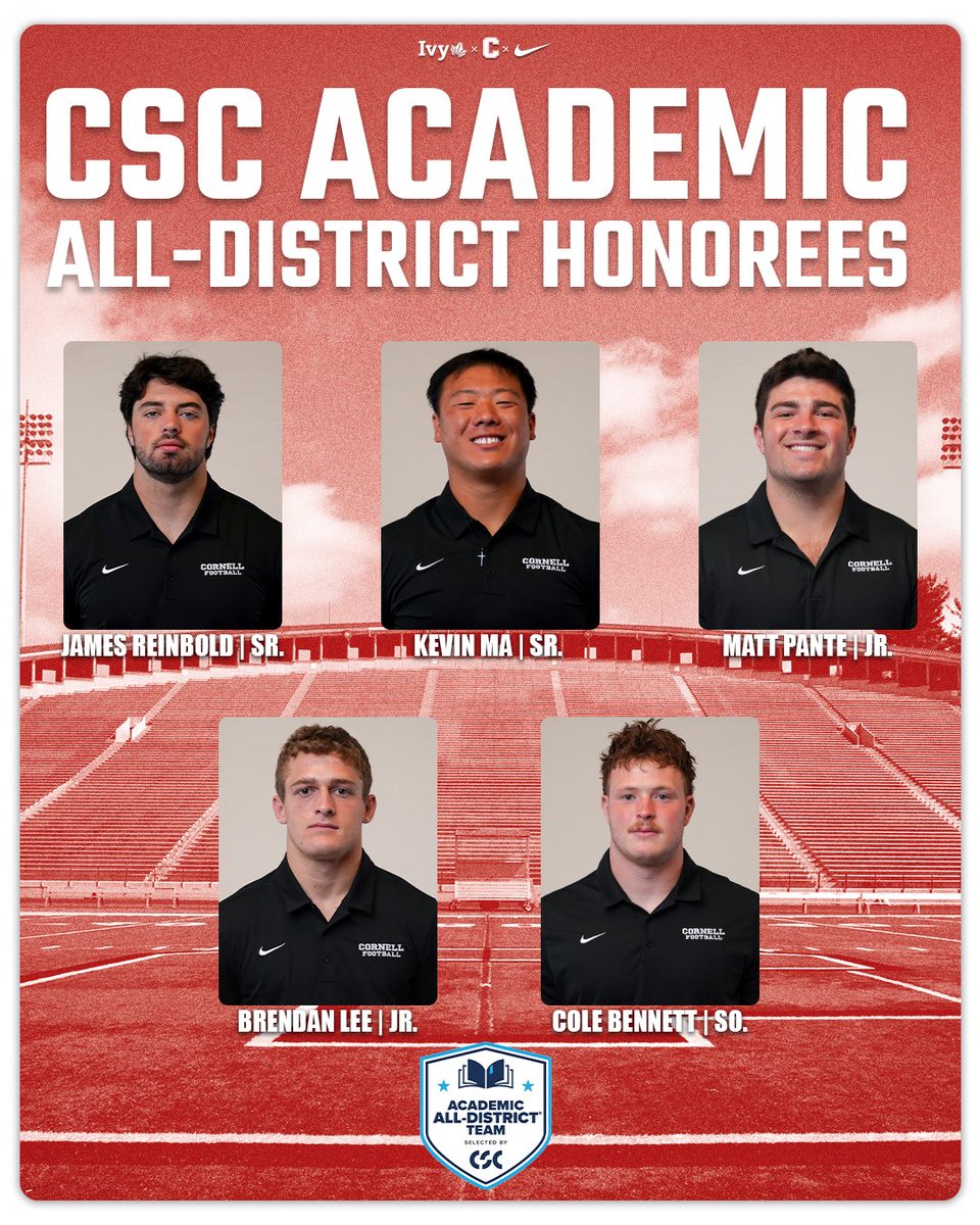 Congratulations to our 5️⃣ CSC Academic All-District selections! 

Not only did they get the job done on the field, but they took care of business in the classroom as well!

#YellCornell
