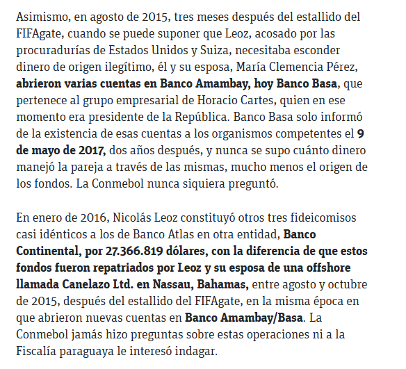 CONTINENTAL Y BASA CON LOS MISMOS PECADOS Q
ACUSAN A ATLAS, CON PLATA
DE LEOZ, DEL "FIFAGATE".
Ni Conmebol, ni la Fiscalía, jamás investigaron los casos.