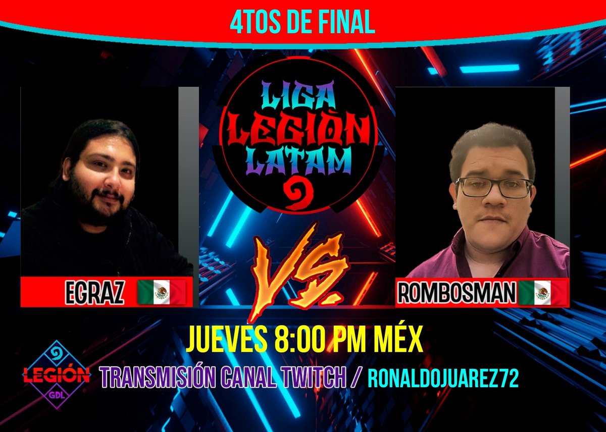 🔥 ¡Esta noche se enciende la batalla! 🔥  
A partir de las 7:00 PM por Twitch.tv/ronaldojuarez72, presenciaremos dos duelos legendarios rumbo a las semifinales del sábado.

🇲🇽 <a href="/JocioMura/">Jocio Mura</a> vs <a href="/julioluster/">Julioluster</a> 🇲🇽
🇲🇽 <a href="/egrazHS/">Erick Gracia</a> vs <a href="/Rombosman_hs/">Noé ''Rombosman'' Rosado</a> 🇲🇽

#HearthstoneLATAM 
#HearthstoneCreator