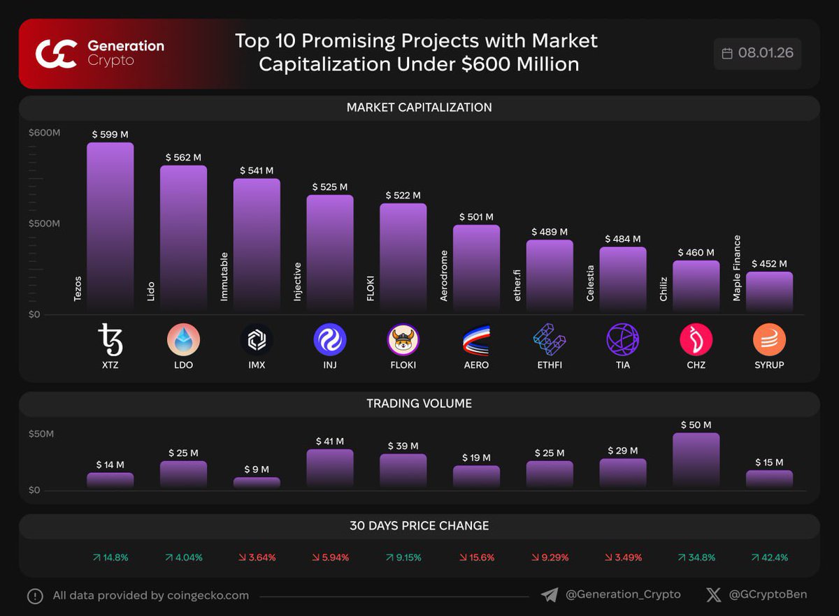 📊 Top 10 Promising Projects with Market Capitalization Under $600 million

We made a list of the top 10 projects, in our opinion, with a current market cap under $600 million, which you can take a closer look at.

$XTZ $LDO $IMX $INJ $FLOKI $AERO $ETHFI $TIA $CHZ $SYRUP