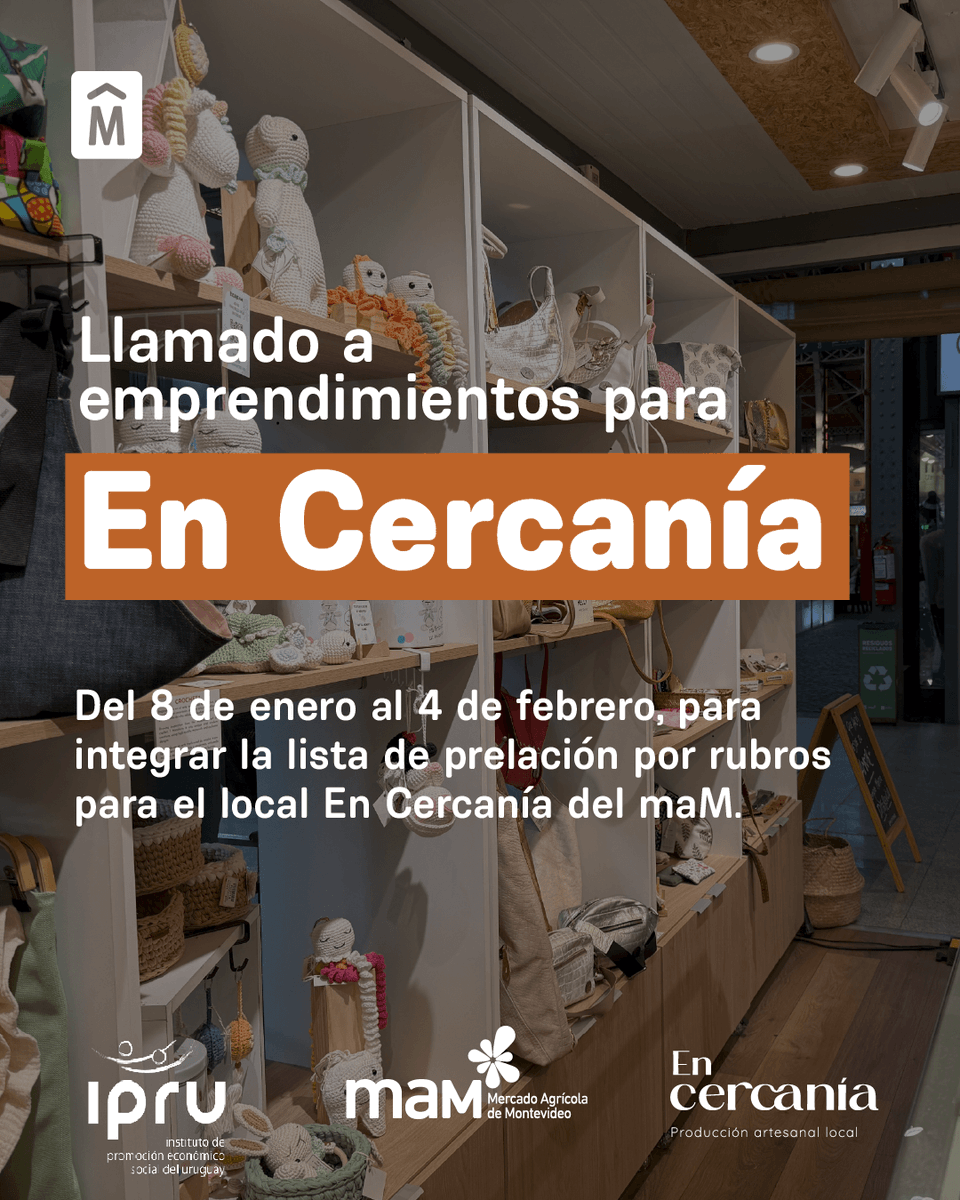 MVDemprende's tweet photo. ✨ ¿Tenés un emprendimiento? ¿Querés formar parte de En Cercanía? 

Abre  una nueva convocatoria a emprendimientos para conformar la lista de  prelación por rubros para el local comercial En Cercanía del maM.

🕐 Tenés tiempo para inscribirte del 8 de enero al 4 de febrero. https://t.co/k0V97QbWZj