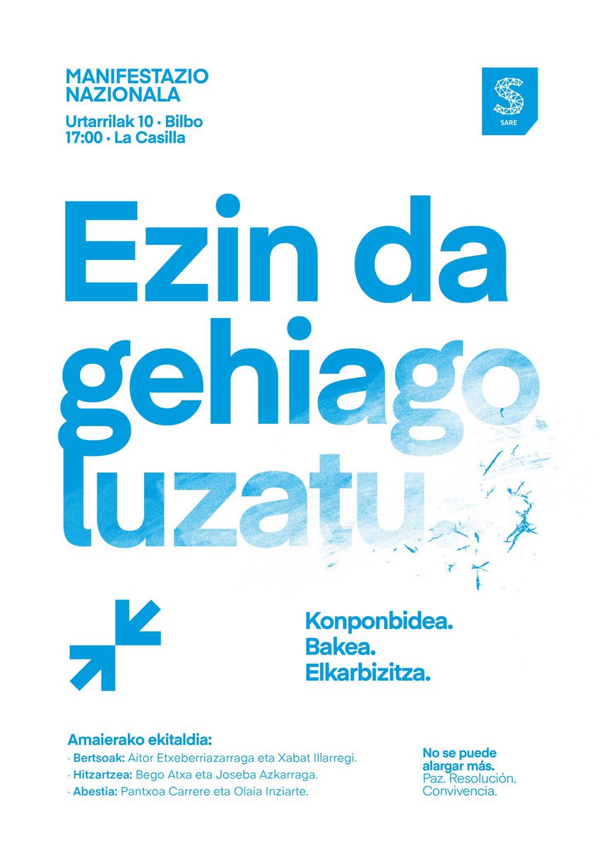 📄| Ikamak bat egiten du urtarrilaren 10ean <a href="/sare_herritarra/">Sare Herritarra</a> |k deitutako mobilizazioarekin.

Azken urte hauetan aurrerapauso nabarmenak eman dira joan zen fase politikoaren ondorioen konponbidean. (+)