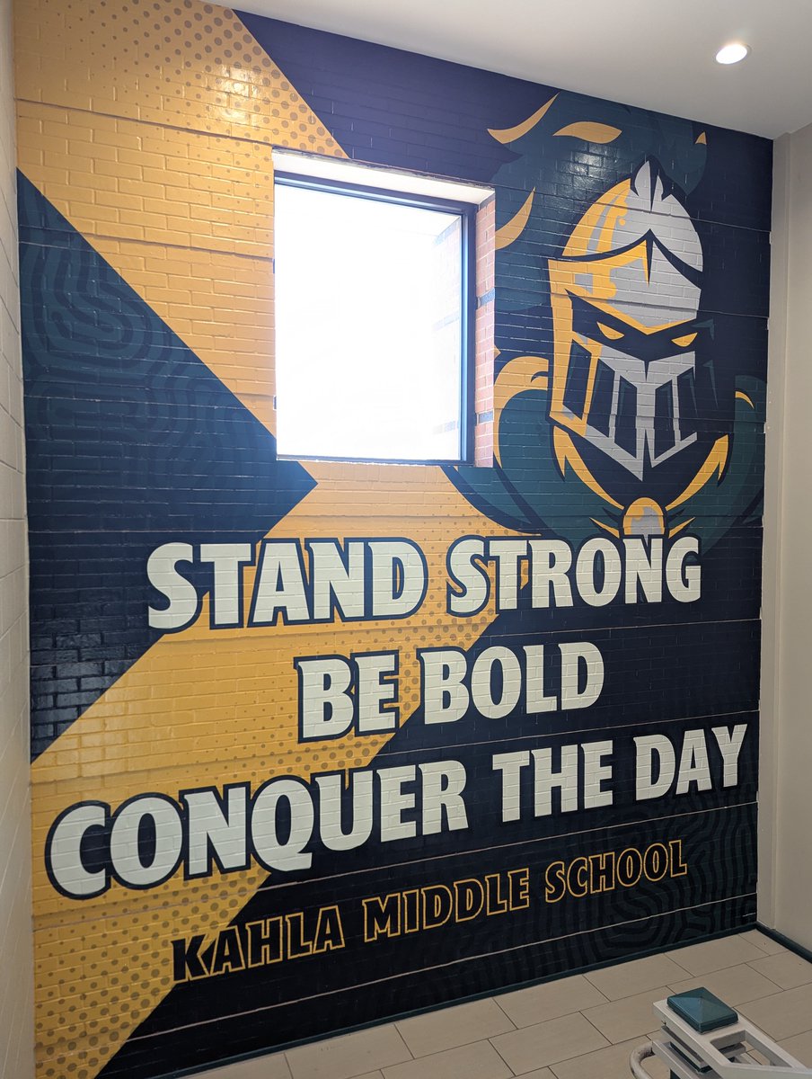 TheSignChamp's tweet image. New stairwell vibes at Kahla Middle School 👏⚔️ Bold wall graphics that motivate every step: “Stand Strong. Be Bold. Conquer the Day.” and “Protect the Kingdom!” 💛💚@kahlams

#SignChamp #WallGraphics #BrandYourSchool #KahlaMiddleSchool #MotivationMatters #CampusBranding…