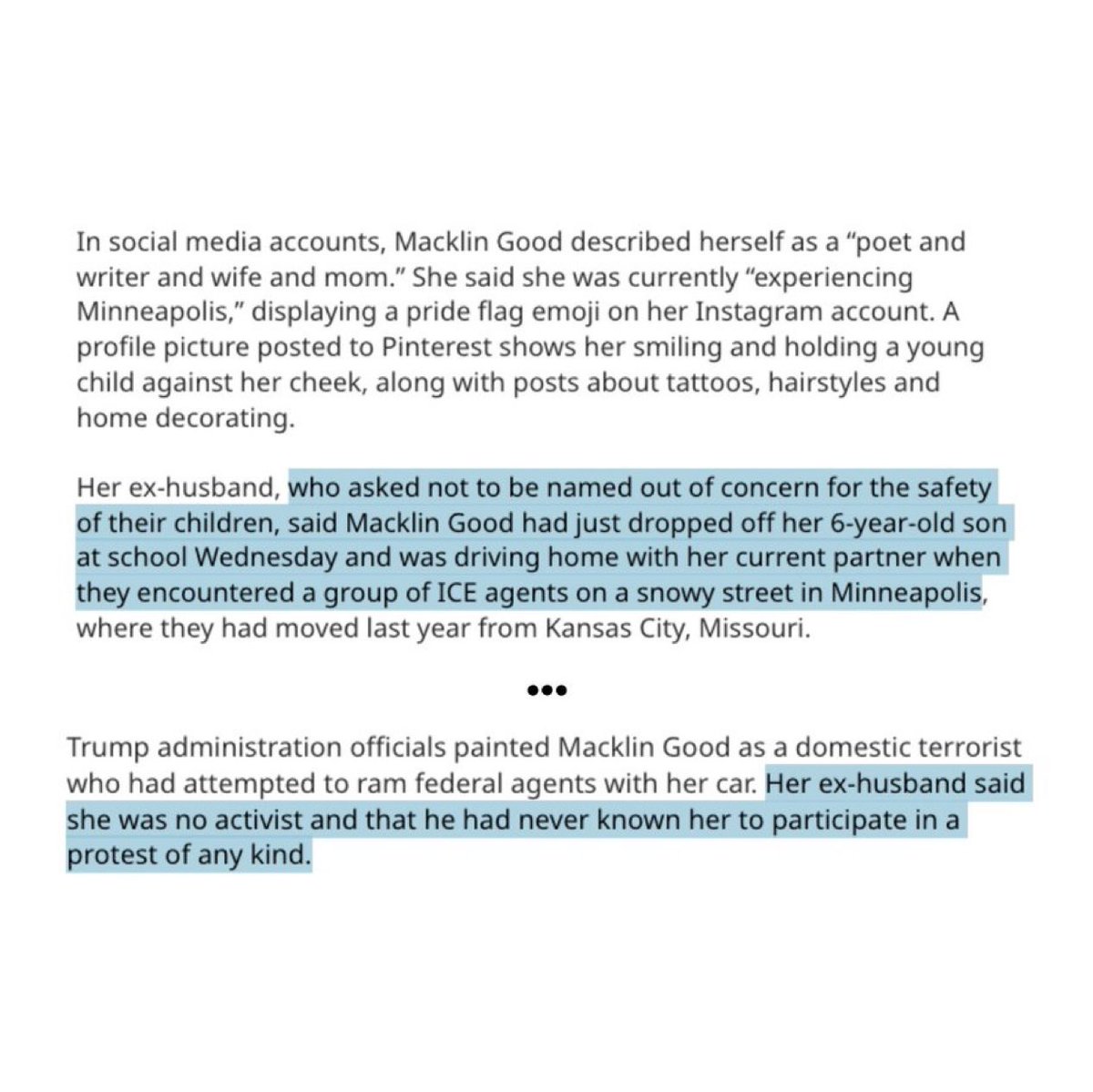 TheMaineWonk's tweet image. 🚨 🚨 BREAKING: RENEE GOOD’S EX HUSBAND SPEAKS TO MEDIA 

- Not an activist, devoted Christian &amp;amp; stay at home mom

- Was there because she dropped off her 6 year at daughter at school

READ: mprnews.org/story/2026/01/…

SOURCE: @MPRnews