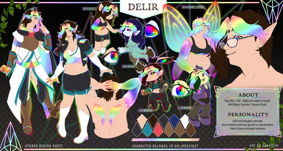 This commission for <a href="/DelirDecid/">DelirDecid</a> was a BEAST! It was an awesome challenge to update their design and include so much info and so many graphics in one reference sheet. Super happy with how this one turned out! ✨ 

#VGenComm #CommissionsOpen