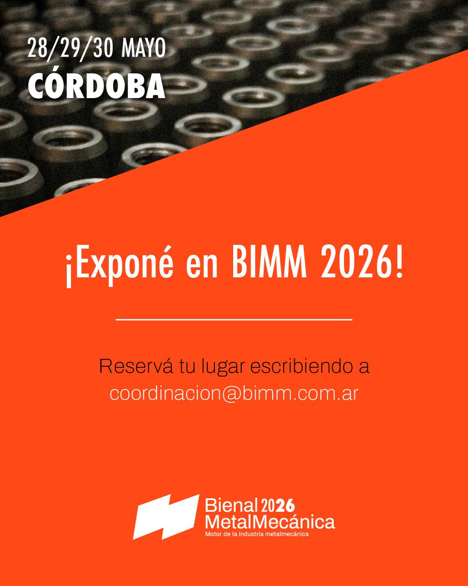 En BIMM 2026 se encontrarán los principales actores del sector metalmecánico de la región, garantizando nuevos negocios y contactos 🤝
⚡ ¡No te pierdas la oportunidad de mostrar de lo que es capaz tu empresa! Exponé en BIMM escribiendo a coordinacion@bimm.com.ar