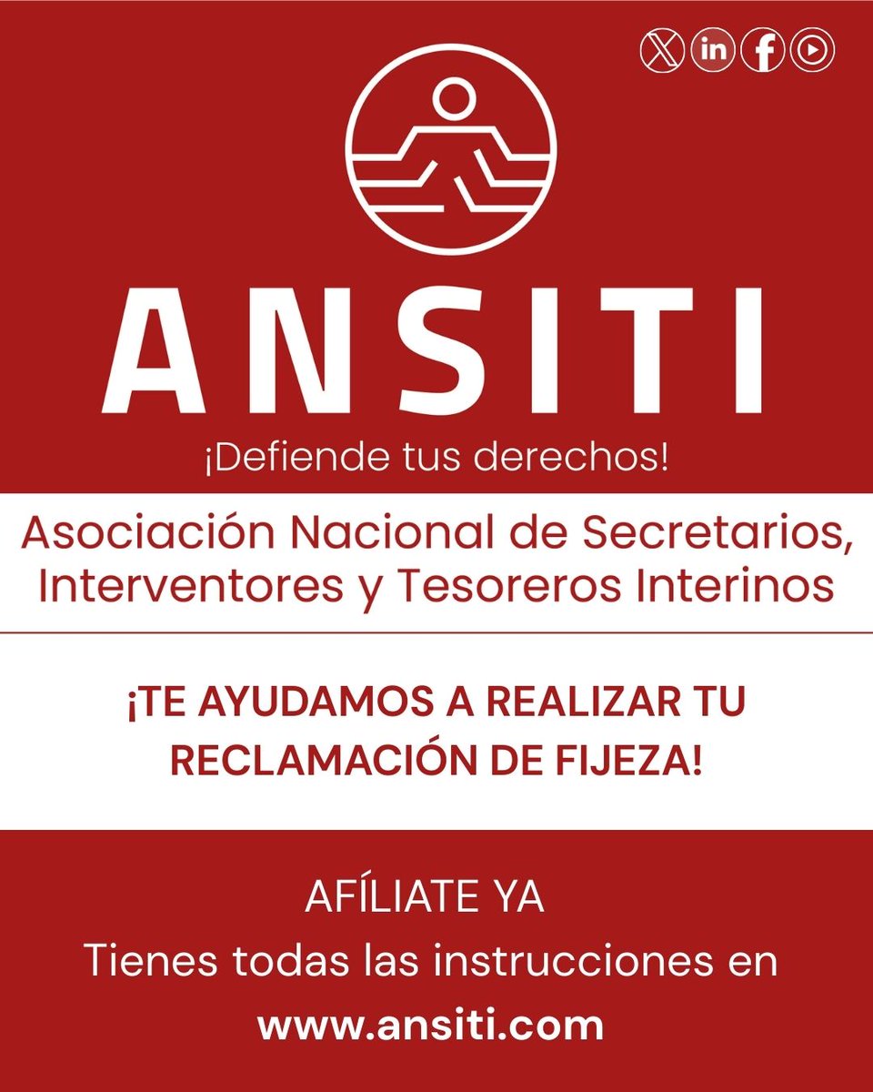 🔊 ¿ERES SECRETARIO INTERINO Y ESTÁS EN SITUACIÓN DE ABUSO DE TEMPORALIDAD?

🫵 ¡Afíliate a nuestra asociación y defiende tus derechos!

🤲 Te ayudamos a realizar tu reclamación de #FijezaYA

🌐 En nuestra página web (ansiti.com) tienes todas las instrucciones.