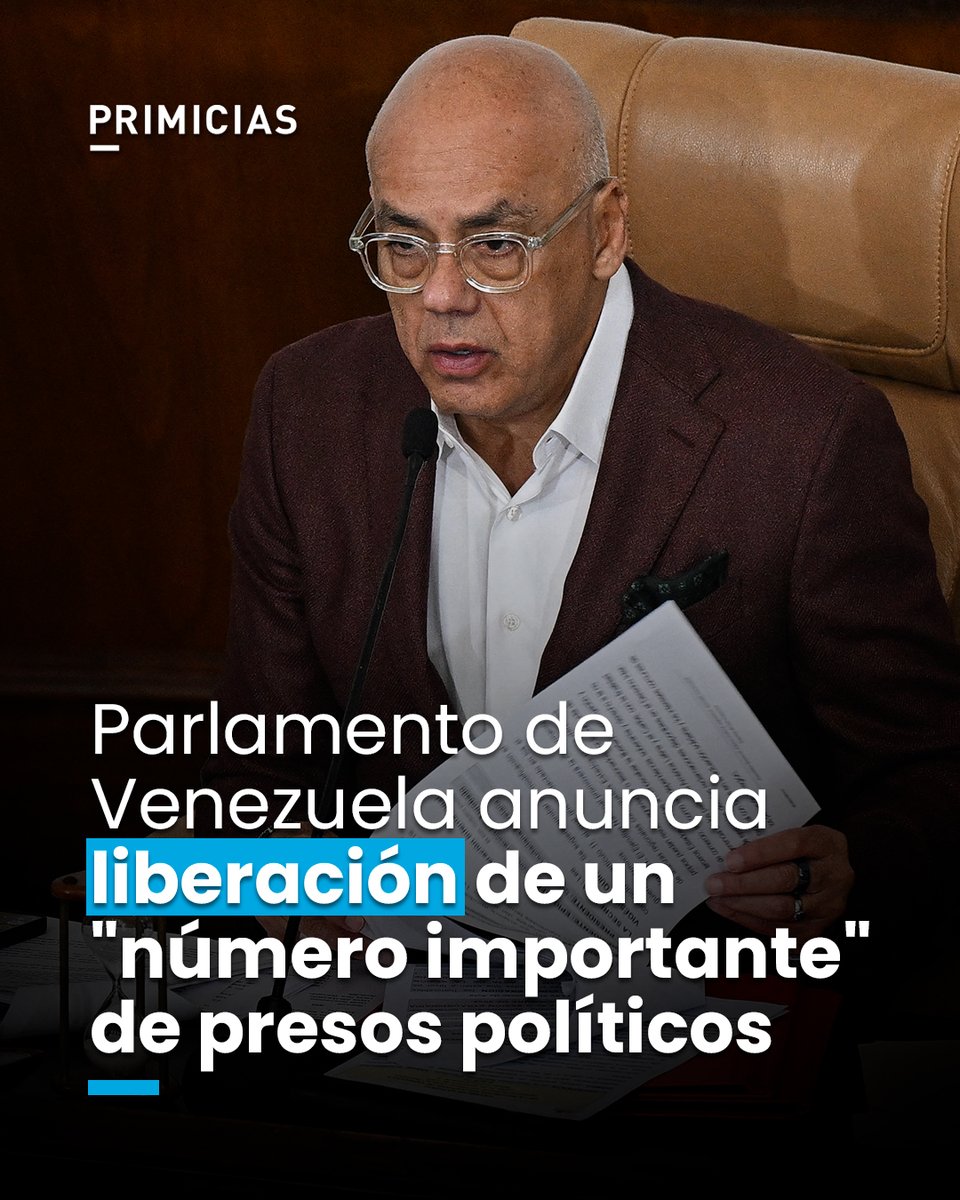 Jorge Rodríguez, presidente del Parlamento de Venezuela, anunció la primera liberación de presos que han sido detenidos por razones políticas. prim.ec/AkhB50XTygG